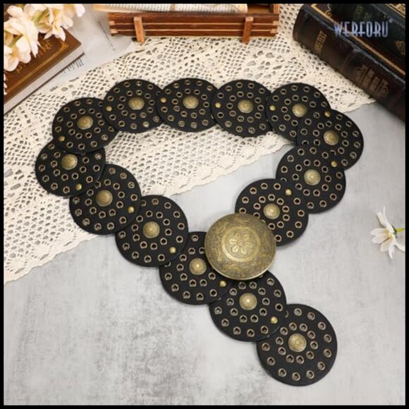 Wide Disc Western Belt Boho Cowgirl Style Adjustable Leather for Jeans Dress main image 7